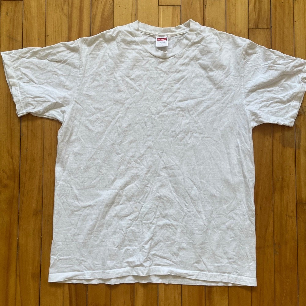 Supreme White Pre-Shrunk Cotton T-Shirt Men's Size L Made in USA